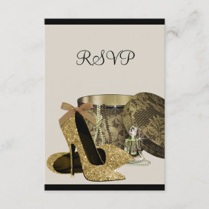 Pärlor Höga klackar Svarta Guld RSVP OSA Kort