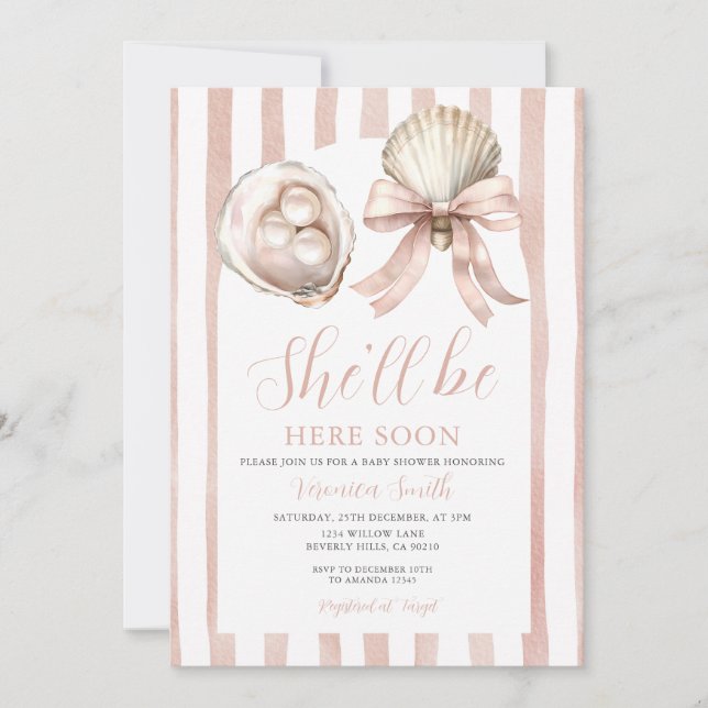 Pärlor Hon Kommer Hit Snart Flick Baby Shower Inbjudningar (Framsida)