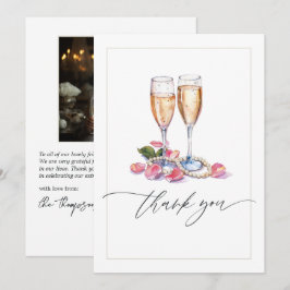 Pärlor, kronblad och Prosecco bröllopsduschfoto Tack Kort