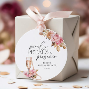 Pärlor Kronblad & Prosecco Blommig Bröllopsdusch Gåvor Etiketter