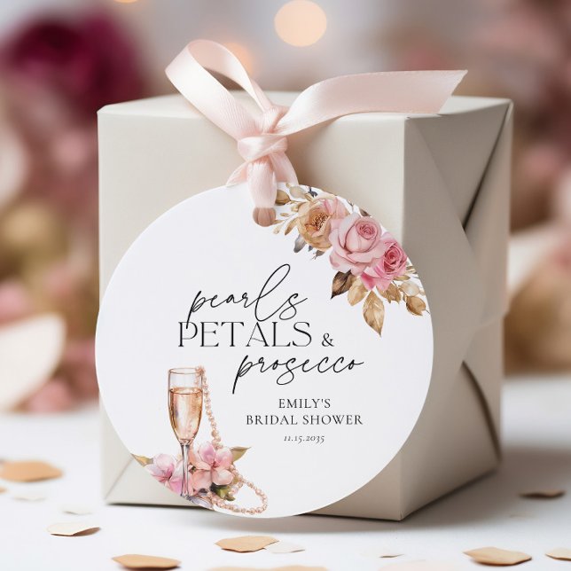 Pärlor Kronblad & Prosecco Blommig Bröllopsdusch Gåvor Etiketter (Skapare uppladdad)