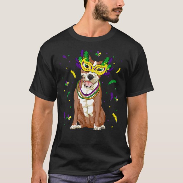 Pärlor Mask Pitbull Mardi Gras Pit Bull Dog Mamma  T Shirt (Framsida)