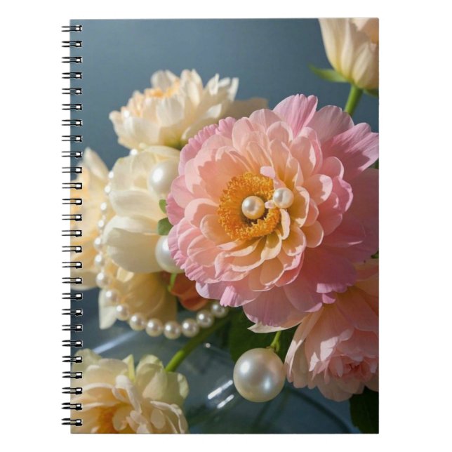 Pärlor med rosa blommor anteckningsbok (Framsidan)