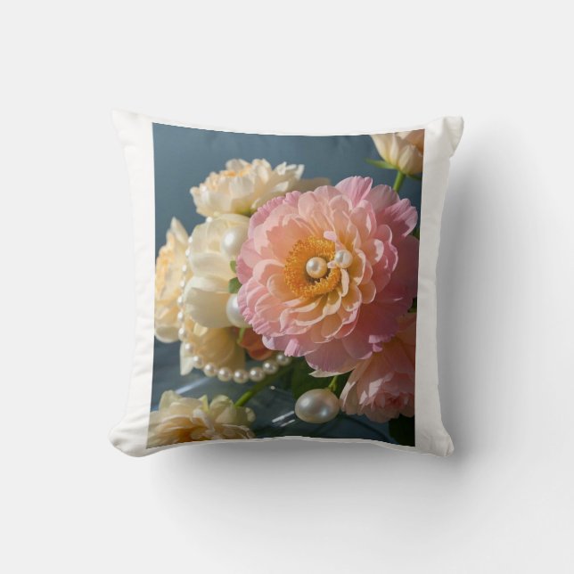 Pärlor med rosa blommor kudde (Framsida)