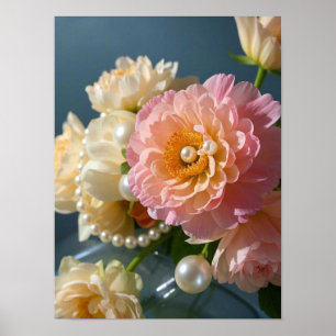 Pärlor med rosa blommor poster