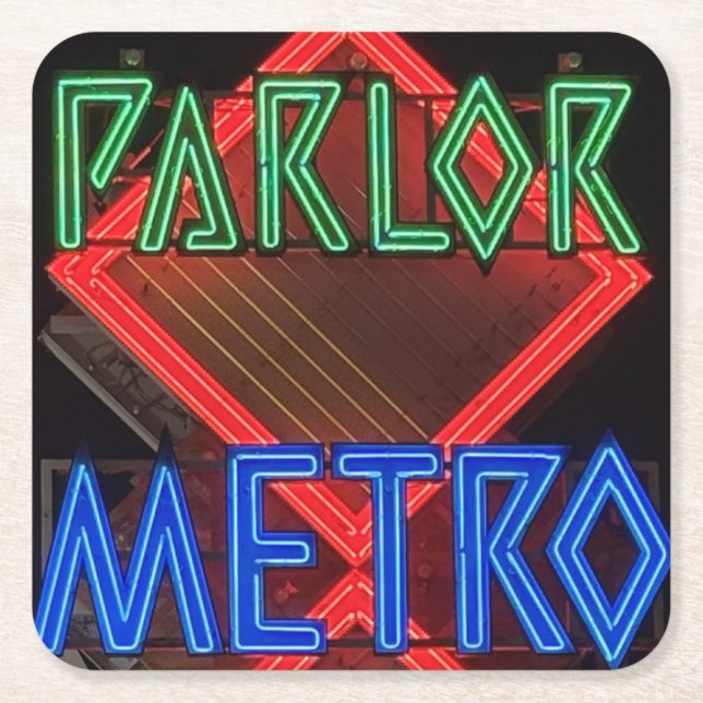 Parlor Metro Neon skylt Underlägg Papper Kvadrat (Framsidan)