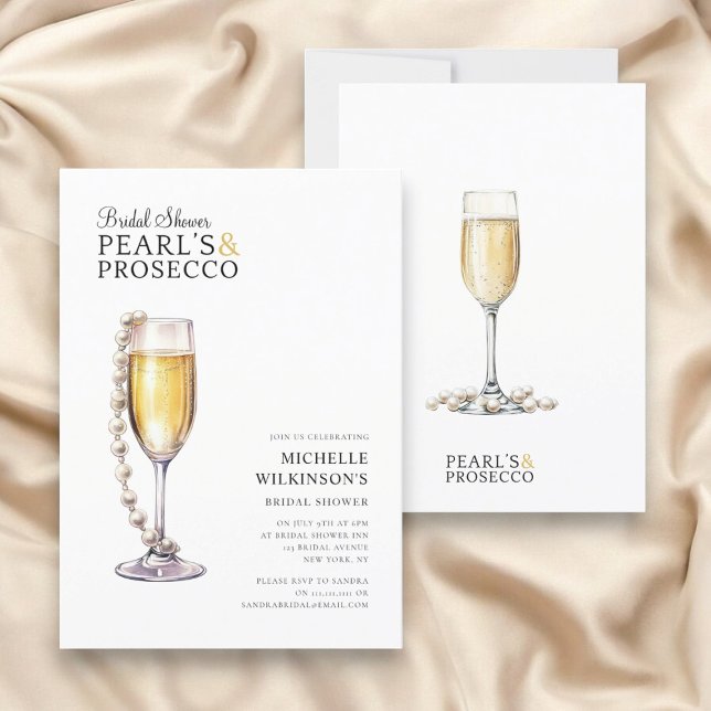 pärlor och åtalspapper modern minimimöhippa inbjudningar (modern minimal bridal shower invitation pearls and prosecco themed )