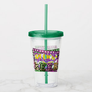 Pärlor och Bear Mardi Gras Lila Grönt Take Away Mugg