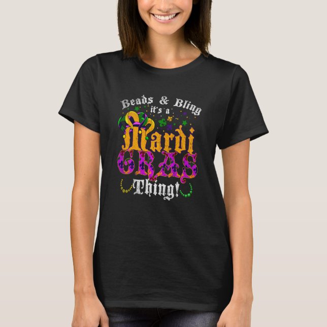 Pärlor och bling av Mardi Gras Sak Mardi Gras T Shirt (Framsida)