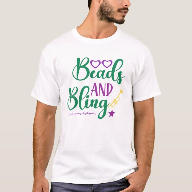 Pärlor och Bling Mardi Gras Party T Shirt (Framsida)