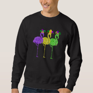 Pärlor och Blings Vintage Flamingo Mardi Gras Lång Ärmad Tröja