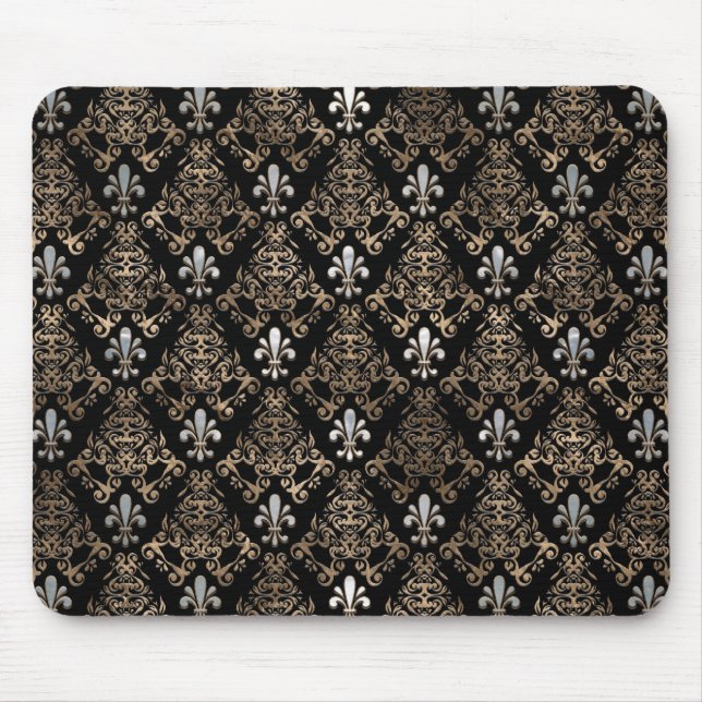 Pärlor och guld i Fleur-de-lis mönster Musmatta (Framsidan)