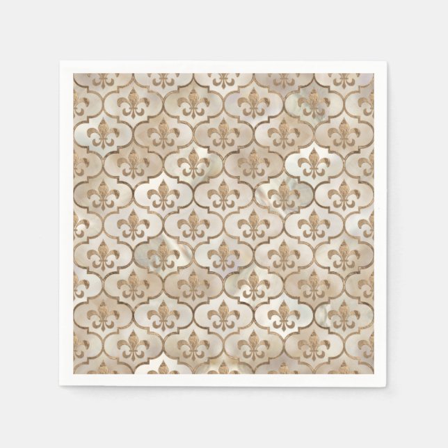Pärlor och guld i Fleur-de-lis mönster Pappersservett (Framsidan)