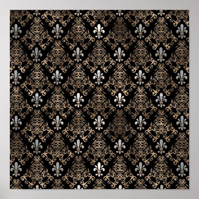 Pärlor och guld i Fleur-de-lis mönster Poster (Framsidan)