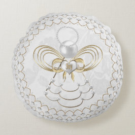 Pärlor och guld - metallisk julängel av glädje rund kudde