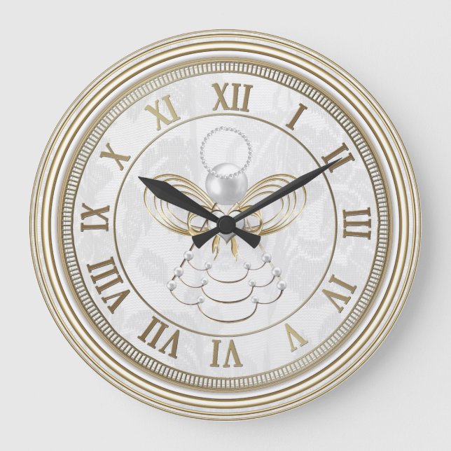 Pärlor och guld - metallisk julängel av glädje stor klocka (Framsida)