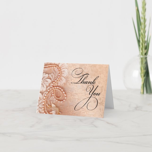 Pärlor och perfekt persika för snöretack | tack kort (Framsida)