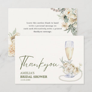 Pärlor och prosecco Blommig bröllopsdusch Tack Kort