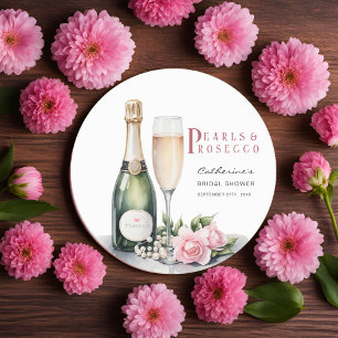 Pärlor och Prosecco Blommig Elegant Bröllopsdusch Underlägg Papper Rund