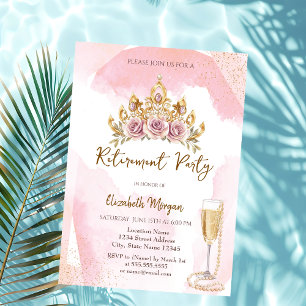 Pärlor och Prosecco Blommig Krona Pensionering Inbjudningar