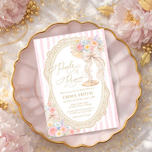 Pärlor och Prosecco Blomsterträdgård Bröllopsdusch Inbjudningar