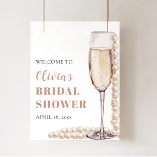 Pärlor och Prosecco Bröllopsbrunschen välkomstskyl Poster