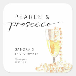 Pärlor och Prosecco Bröllopsdusch Anpassad Minimal Fyrkantigt Klistermärke