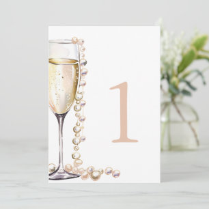 Pärlor och Prosecco Bröllopsdusch Bordnummer Inbjudningar