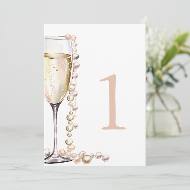 Pärlor och Prosecco Bröllopsdusch Bordnummer Inbjudningar (Stående Fram)