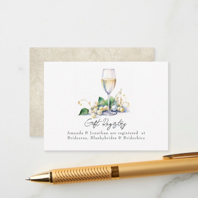 Pärlor och Prosecco Bröllopsdusch Gåvoregister Tilläggskort (Fram/Back In Situ)