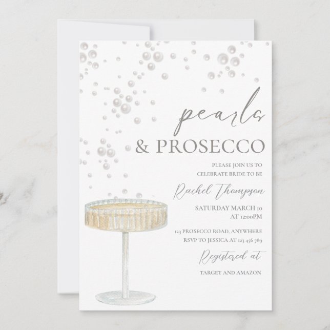 Pärlor och Prosecco Bröllopsdusch Inbjudan (Framsida)