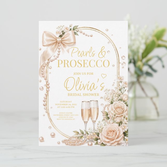 Pärlor och Prosecco Bröllopsdusch-inbjudan Inbjudningar (Stående Fram)
