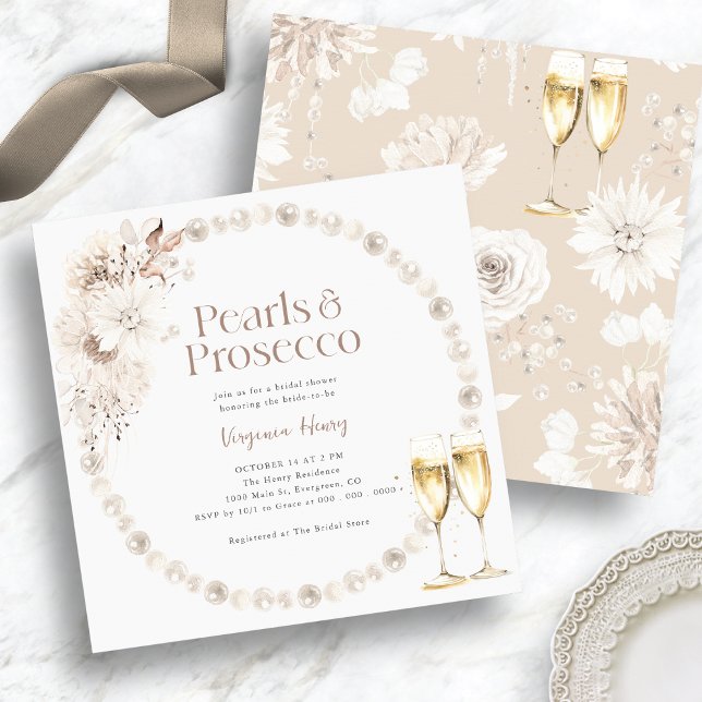 Pärlor och Prosecco Bröllopsdusch Inbjudningar (Pearls and Prosecco Bridal Shower Invitation
)