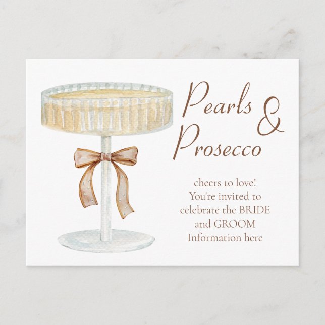Pärlor och Prosecco bröllopsdusch kärleksinbjudan Vykort (Framsida)