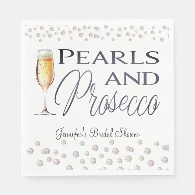Pärlor och Prosecco Bröllopsdusch Pappersservett (Framsidan)