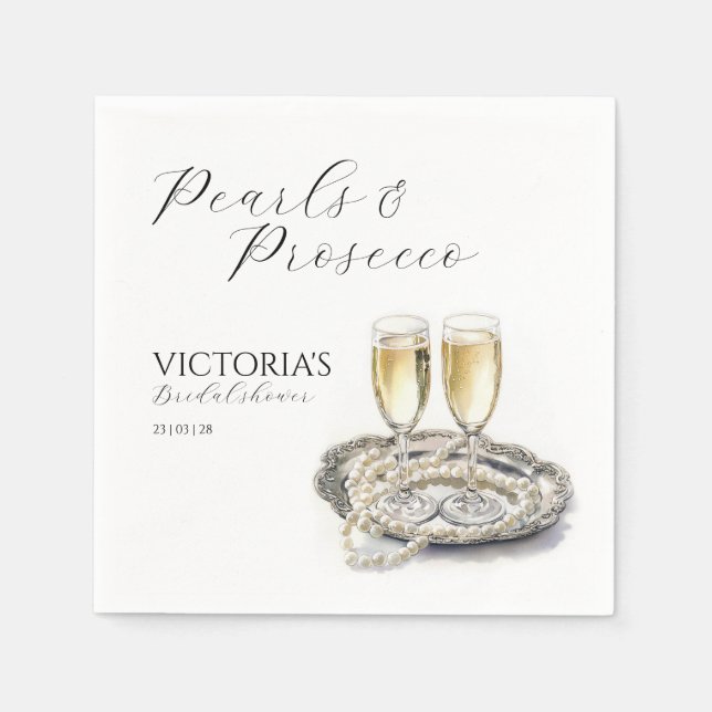 Pärlor och Prosecco Bröllopsdusch Pappersservett (Framsidan)