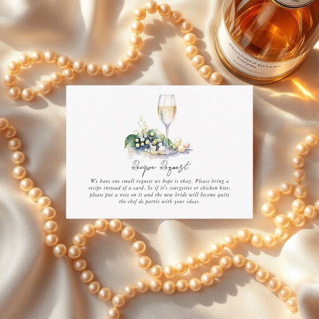 Pärlor och Prosecco Bröllopsdusch Receptförfrågan Tilläggskort (Pearls and Prosecco Bridal Shower Recipe Request Enclosure Card)