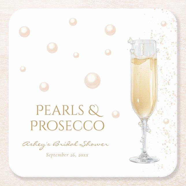 Pärlor och Prosecco bröllopsdusch Underlägg Papper Kvadrat (Framsidan)
