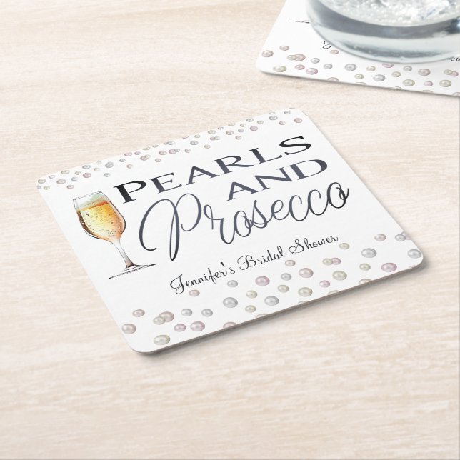 Pärlor och Prosecco Bröllopsdusch Underlägg Papper Kvadrat (Vinklad)