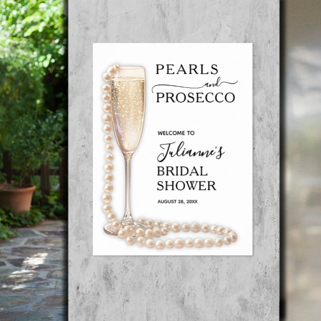Pärlor och Prosecco Bröllopsdusch Välkommen Poster (Pearls and Prosecco bridal shower Welcome poster, INSTANT DOWNLOAD and/or PRINTED)