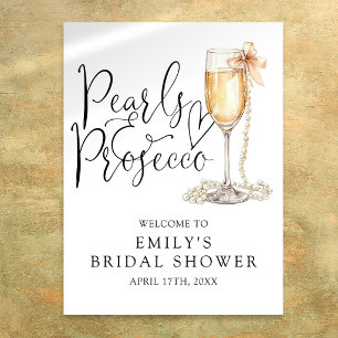 Pärlor Och Prosecco Bröllopsdusch Välkomstskylt Poster
