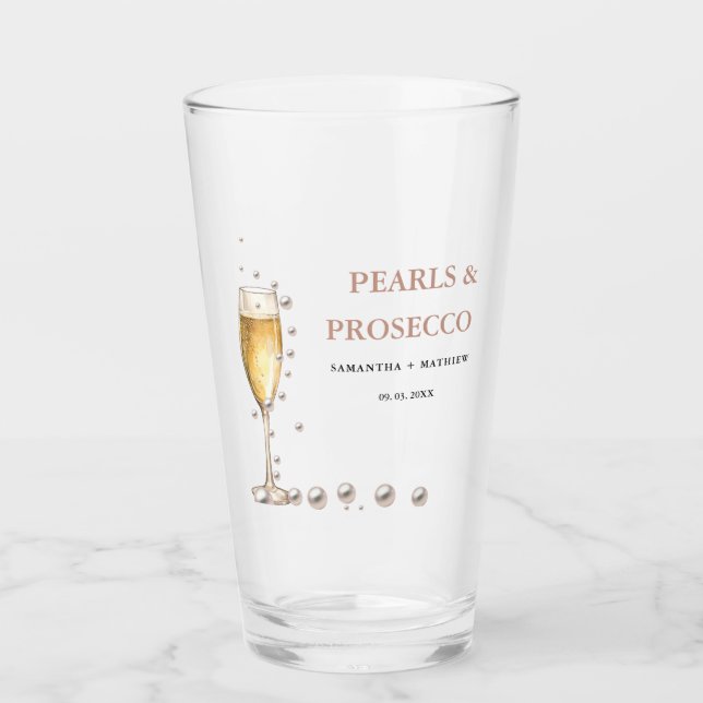 Pärlor och Prosecco Bröllopsduschfest Glaskopp (Framsida)
