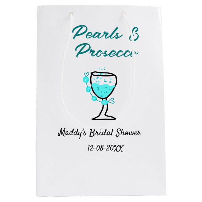 Pärlor och prosecco bröllopsfest blå svart namn  (Framsidan)