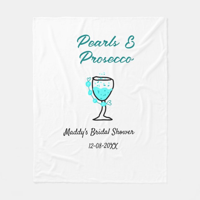 Pärlor och prosecco bröllopsfest blå svart namn  fleecefilt (Framsidan)