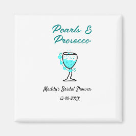 Pärlor och prosecco bröllopsfest blå svart namn  magnet