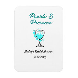 Pärlor och prosecco bröllopsfest blå svart namn  magnet