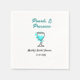 Pärlor och prosecco bröllopsfest blå svart namn  pappersservett