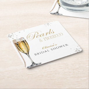 Pärlor och Prosecco Bröllopsfest, Bröllopsbrunch Underlägg Papper Kvadrat