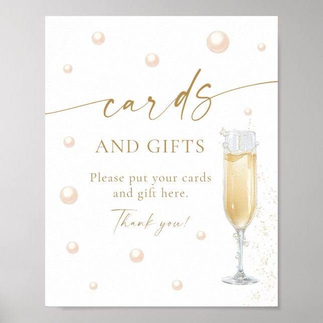 Pärlor och Prosecco Bröllopsfest Kort och Gåvor  Poster (Framsidan)