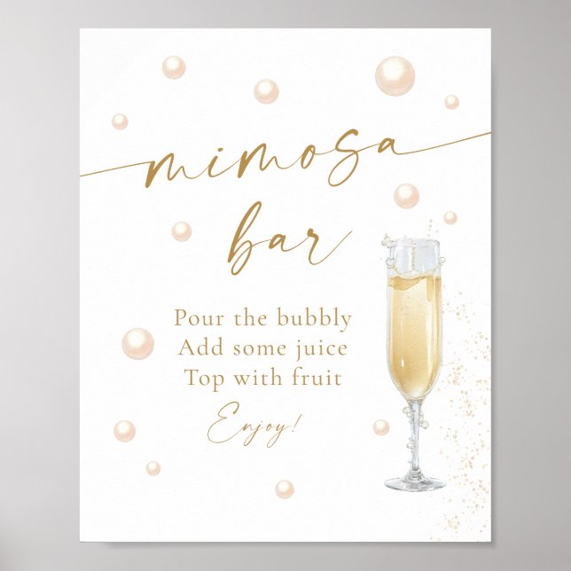 Pärlor och Prosecco Bröllopsfest Mimosa Bar Poster (Framsidan)
